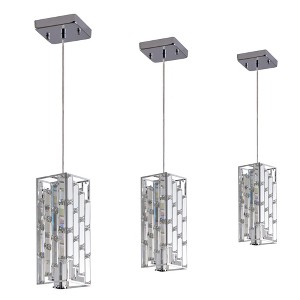 DAKAFUL 3-Pack Adjustable Height Crystal Pendant Light, E26 Base Modern Square Hanging Lamp with Crystal Shade for Kitchen, Dining Room - 1 of 4
