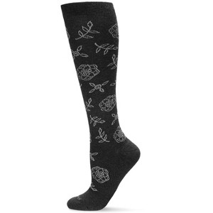 Memoi Women's Floral Cotton Blend 15-20mmHg Graduated Compression Knee Sock Dark Gray Heather 9W - 1 of 4