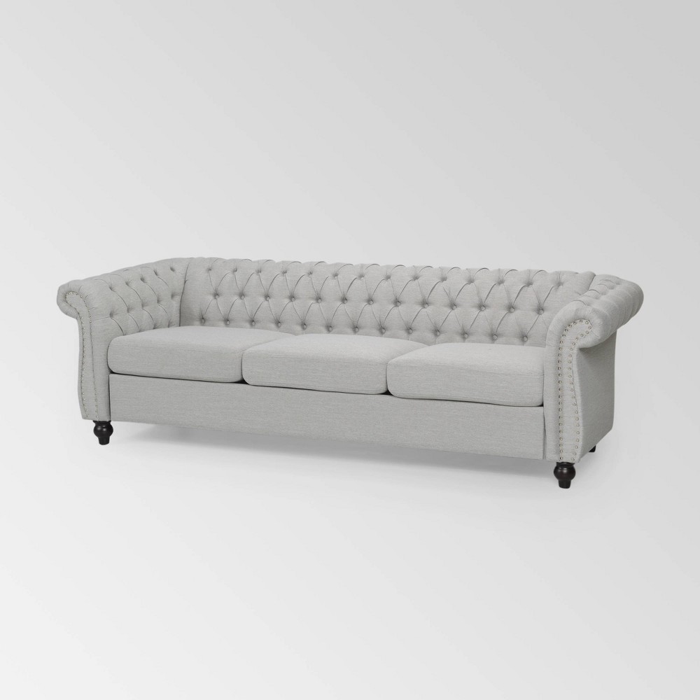 Parksley Leather Tufted Chesterfield Sofa Dark Gray - Christopher Knight Home: Nailhead Trim, Polyester Upholstery