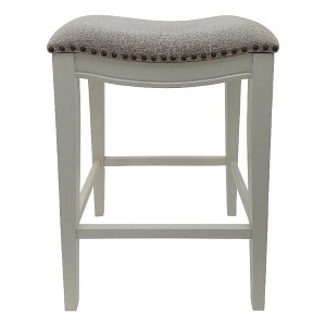 Carolina Living Sawyer 30" Saddle Barstool - Set of 2 - Missouri White - Fawn Chenille Upholstery - 1 of 4