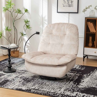 Gold-Stamped Design Swivel Chair, Glider Rocker with Phone Holder, Push-Back Chair with Velvet Cover and Cotton Padding-Coolbibila