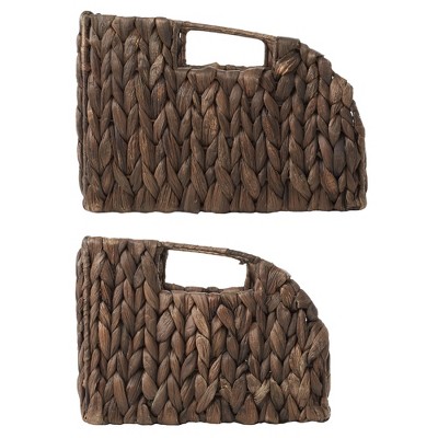 Espresso Water Hyacinth Rectangular Storage Baskets with Handles, Set of 2