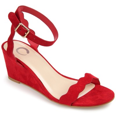 Journee Collection Womens Loucia Buckle Ankle Strap Wedge Sandals Red 8