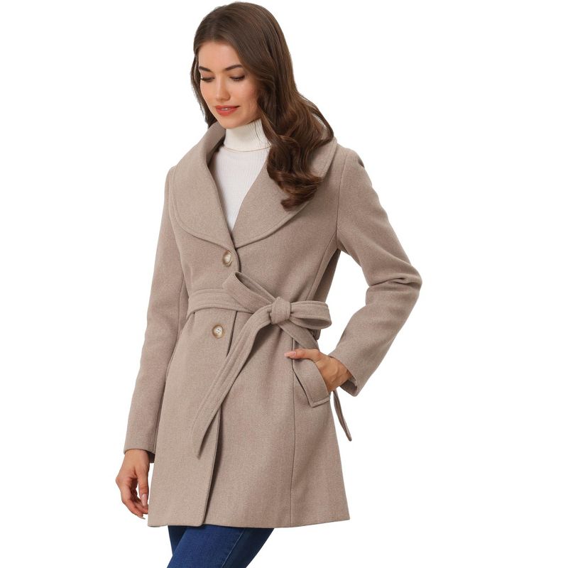 Allegra K Women's Casual Shawl Collar Single Breasted Belted Overcoat, 1 of 8