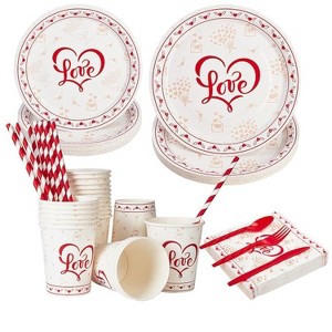 Holiday Party Supplies Set: Disposable Plates, Cups, Napkins - Valentine's Halloween Christmas Decor for Birthdays, Weddings - 1 of 4