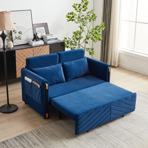 54" Sleeper Sofa,Velvet Sleeper Sofa With Detachable Arm Pockets And Pillows,Pull-Out Sofa Bed,Multi-position adjustable Sleeper Sofa-Cuddlewood - 1 of 4