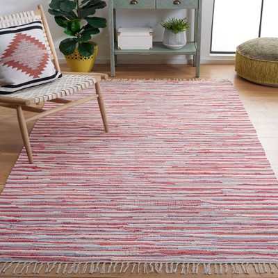 Handmade Red and Multicolor Cotton Stripe 4' x 6' Rug