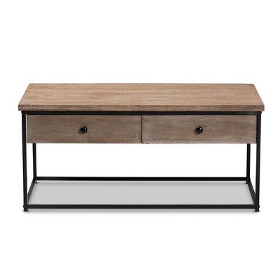 Roderick Fir Wood and Metal Rectangular Coffee Table with Storage