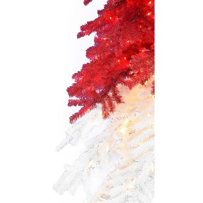 7FT Red and White Spruce Santa Hat Outdoor Christmas Tree with LED Lights