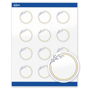Avery 2" Round Labels, Glossy, Gold & Navy Border w/ Florals, 120ct - 1 of 4