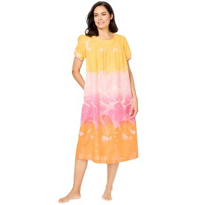 Only Necessities Women's Plus Size Short Print Shirred Lounger - 1 of 4
