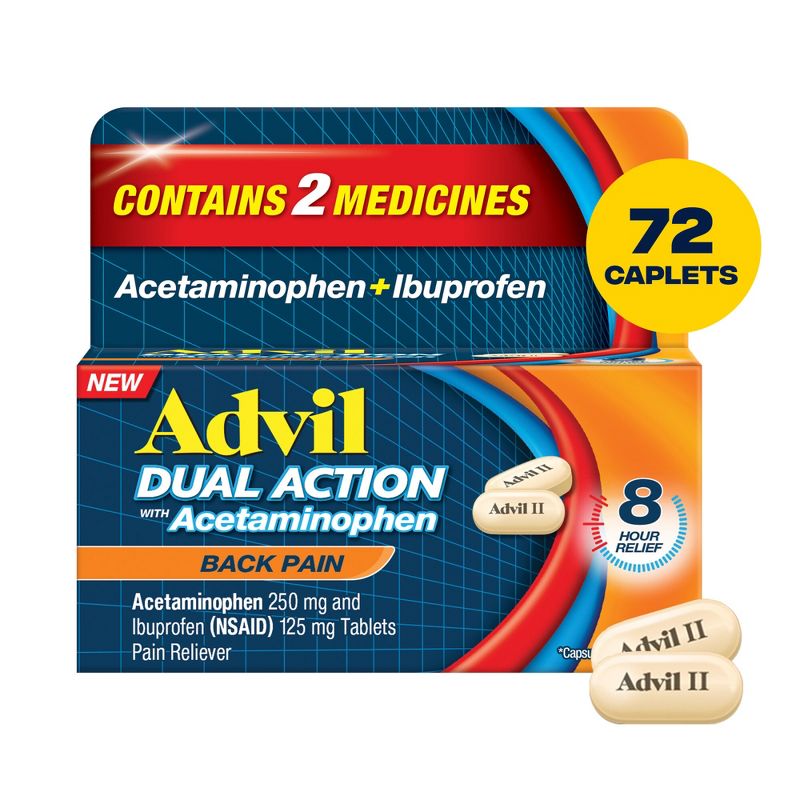 Advil Ibuprofen Dual Action NSAID Back Pain Reliever Caplet - 72ct, 1 of 9
