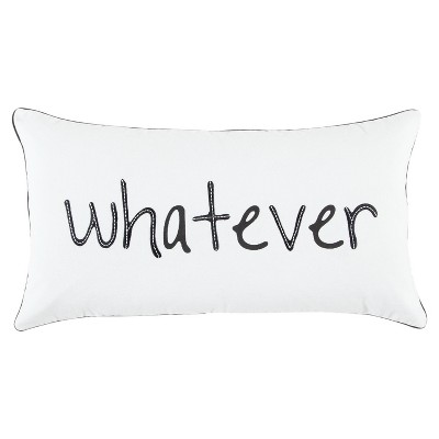 14"X26" Oversized Whatever Poly Filled Lumbar Throw Pillow - Rizzy Home: Humorous Cotton Accent, Embroidered, Indoor Use