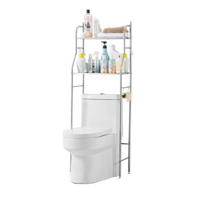 Over The Toilet Storage Shelf, 2-Tier Above Toilet Space Saver Bathroom Organizer With Toilet Paper Holder, 3 Hooks, Adjustable Bottom Bar - 1 of 4