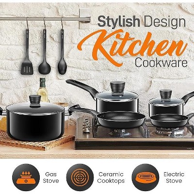 SereneLife 11-Piece Black Non-Stick Aluminum Cookware Set