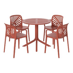 WestinTrends Playa 5-Piece Outdoor Resin Round Patio Dining Table Set with Modern Stackable Patio Dining Chairs - 1 of 4
