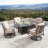 5pc Set with 48" Rectangle Outdoor Aluminum Fire Table & Four Swivel Rocking Chairs & Wind Blocker - Oakland Living - 2 of 4