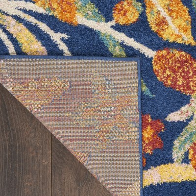 Vibrant Boho Navy Multicolor Floral Synthetic 2'3" x 7'6" Area Rug