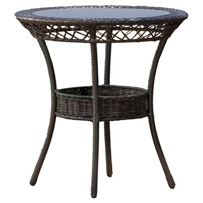 Figi Wicker 27" Round Glass Patio Dining Table - Brown - Christopher Knight Home