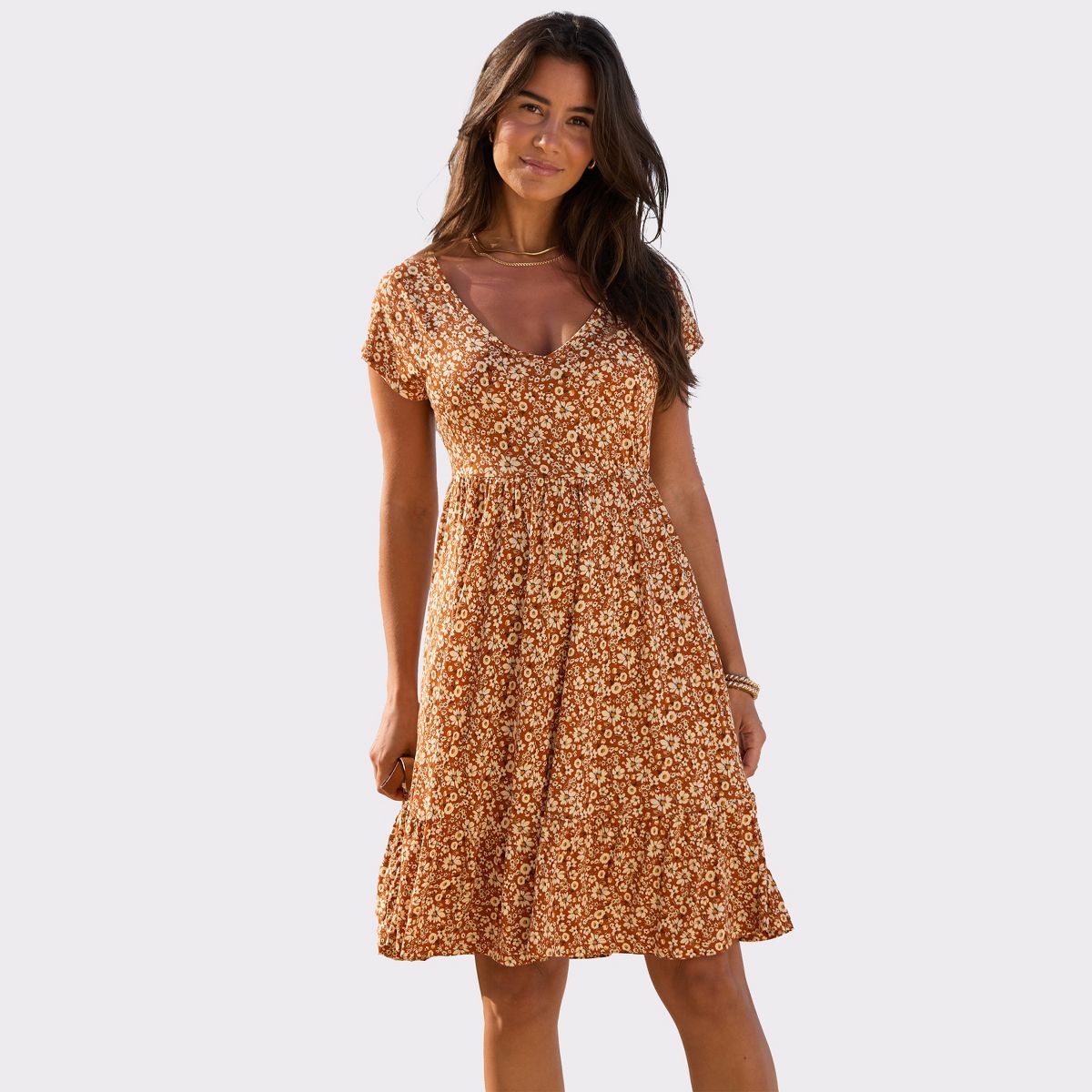 Women's V-Neck Flounce Dress - LASCANA