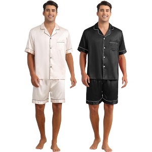 INSPIRE CHIC Men's 2 Pack Sleepwear Classic Soft Short Sleeve Satin Pajamas Set - 1 of 4