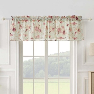 Antique Rose Floral Cotton Window Valance, Blue