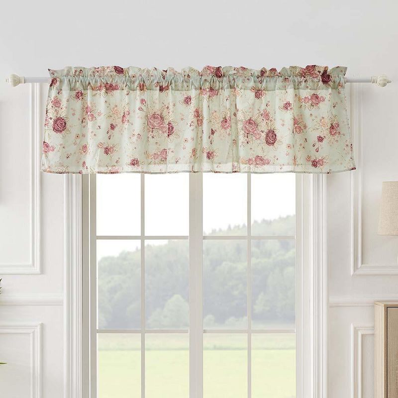 Greenland Home Antique Rose Floral Pinstripe with Dainty Scrolling Embellishments Valance 84"x19" Blue, 2 of 6