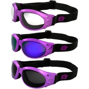 3 Pairs of Birdz Eyewear Eagle Safety Motorcycle Goggles with Clear, Smoke, Blue Lenses - 1 of 4