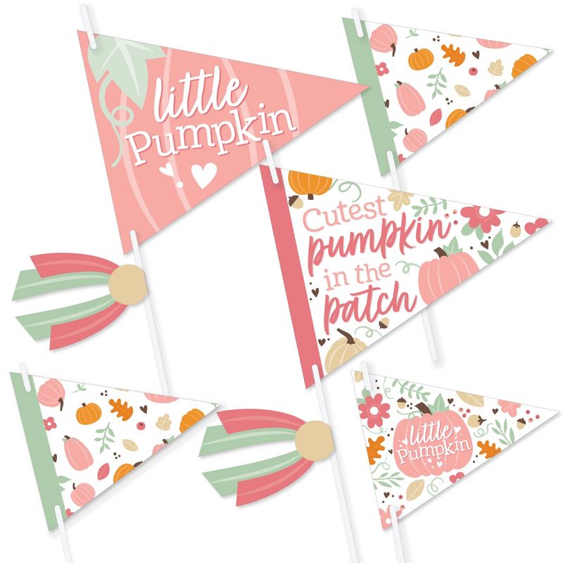 Big Dot of Happiness Girl Little Pumpkin - Triangle Fall Birthday Party or Baby Shower Photo Props - Pennant Flag Centerpieces - Set of 20, 1 of 9