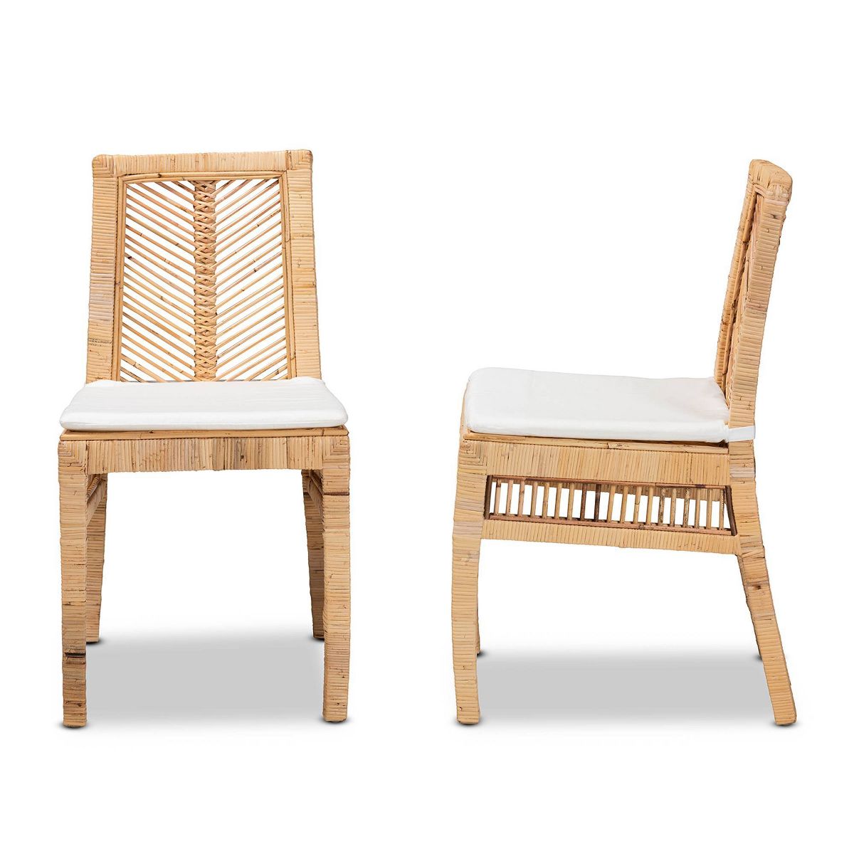 2pc Suci Rattan and Wood Dining Chair Set Natural/Brown - bali & pari: Mahogany Frame, Bohemian Style, Cushioned Seat - thumbnail 4