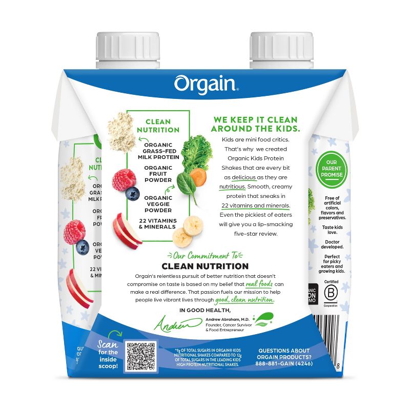 Orgain Kids Vanilla Protein Shake - 4pk/8.25 fl oz Cartons, 2 of 8