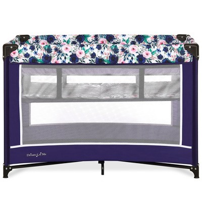 Image of Dream On Me JPMA Certified Lilly Deluxe Play Yard With Full Bassinet, Changing Tray & Infant Napper With Canopy in Floral Blue