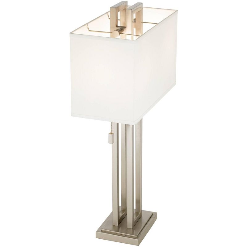 Possini Euro Design Modern Table Lamp with Clear Acrylic Riser 30" Tall Brushed Nickel White Fabric Shade for Bedroom Living Room, 5 of 7