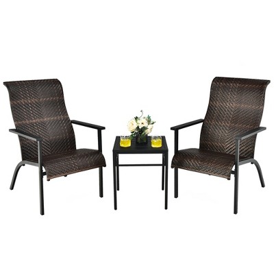 Brown PE Rattan and Steel 3-Piece Outdoor Bistro Set