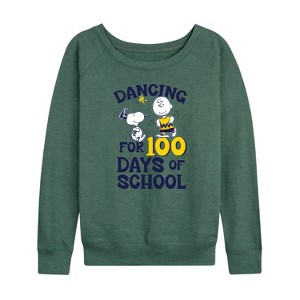 Women's - Peanuts - Dancing For 100 Days Of School Lightweight French Terry Wide Neck Long Sleeve Shirt - 1 of 4