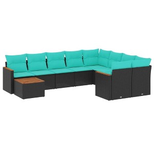 vidaXL 10 Piece Garden Sofa Set with Cushions - Black Poly Rattan - 1 of 4
