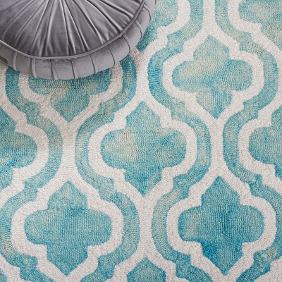 Turquoise and Ivory Hand-Tufted Wool 4' x 6' Area Rug