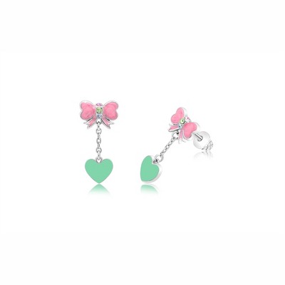 Chanteur Hypoallergenic Kids Jewelry Accessories Ribbon Heart CZ White Gold Palladium Plating Stud Earrings Surgical Titanium Posts