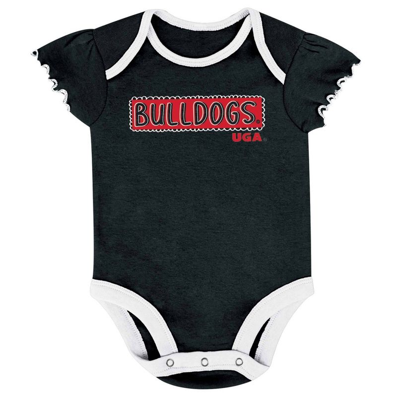NCAA Georgia Bulldogs Infant Girls&#39; 3pk Bodysuit Set, 4 of 5