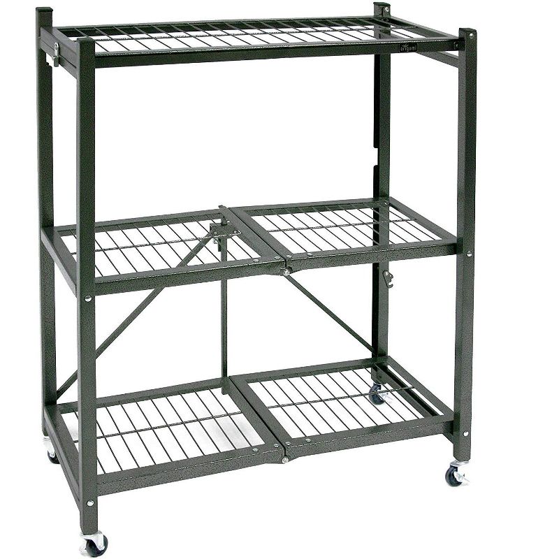 Origami R3 General Purpose Foldable 3-Tiered Shelf Storage Rack with Wheels for Home, Garage, or Office, Pewter (4 Pack), 2 of 7