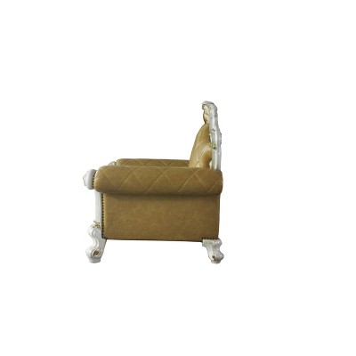 Antique Pearl Butterscotch 60" Handcrafted Faux Leather Accent Chair