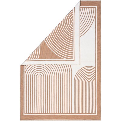 Burnt Orange and White Geometric Reversible 4' x 6' Area Rug
