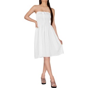 LA LEELA Women's House Daily Routine Evening Wear Holiday Backless Casual Smocked Mini Dress Tube Top Strapless Dresses for Women - 1 of 3