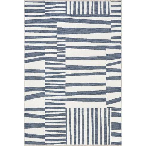 Nuloom Kelcey Abstract 5x8 Machine Washable Indoor Area Rug for Living Room Bedroom Dining Room Kitchen, Blue/Cream - image 1 of 4