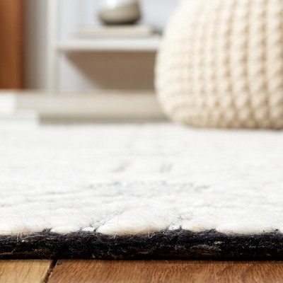 Ivory and Black Flat Woven Wool Rectangular Rug, 5' x 8'