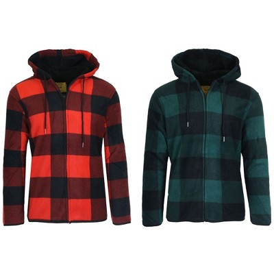 Galaxy J. Come Men's Modern Fit  Heavyweight Polar Fleece Plaid Hoodie With Faux Shearling Lining-2 Pack
