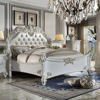 100" California King Bed Vendome Bed Synthetic Leather and Antique Pearl Finish - Acme Furniture