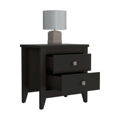 Nightstand with a lamp on top, showing two drawers