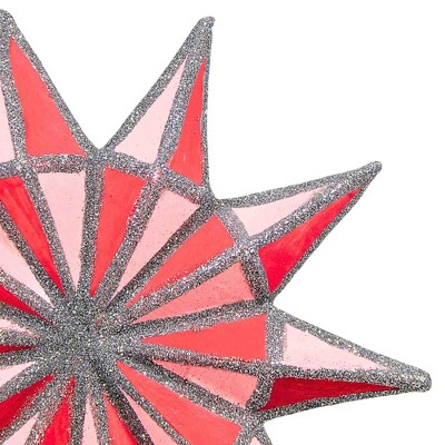 Pink and Silver Paper Mache 10-Point Star Tree Topper