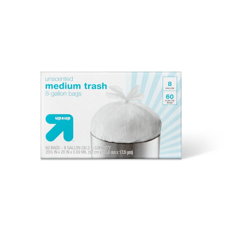 Medium Unscented Flap-Tie Trash Bags - 8 Gallon - 60ct - up &#38; up&#8482;, 1 of 7